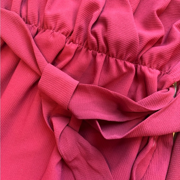 Quiz Crepe Maroon Tiered Wrap Dip Hem Dress Ruffle Cap Sleeve US 12 Whimsigoth - Picture 9 of 13